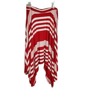 Reborn J Womens Skirt Small Handkerchief Hem Pull On Red White Striped Rayon